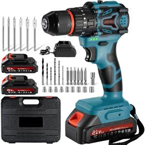 ENRIPRT Trapano avvitatore a batteria brushless, trapano a percussione 21V, 70 Nm,con 2 2,0 Ah batterie, 25+3 impostazioni di coppia, 2 velocità, luce LED, avvitatore elettrico Ideale per forare e avvitare