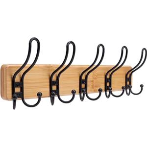 Kldgris Appendiabiti da Parete, Attaccapanni da Muro Legno 5 Ganci per Cameretta, Ingresso, Cucina, Bagno (Colore Bambù)