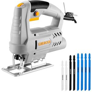 DEKOPRO Seghetto Alternativo Elettrico: DEKOPRO 400W Seghetto per Legno Seghetti Alternativi, 6 Velocità Variabili 0-3000 SPM, Taglio Inclinato ±45° con 8 Lame per Legno, Metallo e Plastica