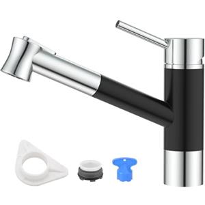 DAYONE Rubinetto da Cucina Nero, Rubinetto per Cucina con Doccetta Estraibile a 2 Modalità, Miscelatore Monocomando Rubinetto Lavello Cucina 360° Con Acqua Fredda e Calda