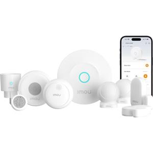 Imou Allarme Casa Senza Fili 9 Pz, Antifurto Casa WiFi, Notifiche App, 1 Sensore di Fumo, 1 Smart Plug, 1 Gateway, 2 Sensori, 2 Sensori di Movimento, 1 Rilevamento Perdite d'Acqua/Temperatura&Umidità