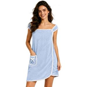 AUYAO Asciugamano da Bagno Indossabile ad Asciugatura Rapida da Donna, Telo da Bagno da Donna con Bottoni a Pressione, Accappatoi In Pile di Corallo con Tasca, Assorbente, per Casa, Spa