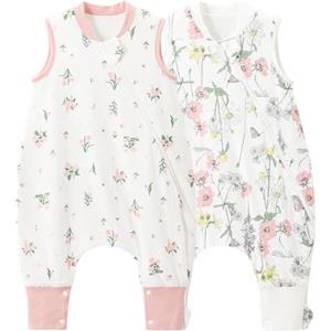Duomiaomiao Sacco nanna Confezione da 2 sacchi a pelo con piedi, 0,5 Tog, per bambini, in cotone leggero, di alta qualità, adatto per bambini dai 2-3 anni