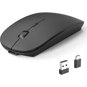 RaceGT Mouse Wireless Bluetooth 5.4+USB C+USB A-Nero | mouse senza fili silenzioso ricaricabile, Magic Mouse ultra piatto 1600DPI per PC, MacBook, iPad