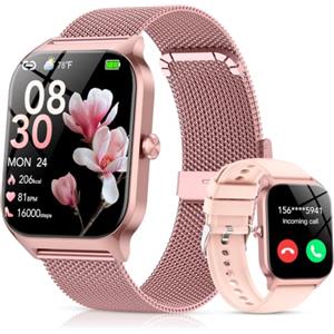 CASCHO Smartwatch Donna,2 Cinturini,1.85" HD Orologio Smartwatch con Chiamate Bluetooth e Assistente Vocale AI,120+ Sportive con Contapassi/Sonno/Cardiofrequenzimetro, Smart Watch per iOS Android