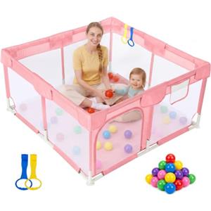 Dripex Box per Bambini Recinto Neonato - Small - Rosa | 124 x 124 cm Rete Traspirante Tessuto Oxford 210D, 2 Anelli di Gioco & Oeacn Palline