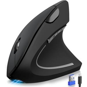 TECKNET Mouse Verticale Wireless Ricaricabile, Design Ergonomico, Nero | 4800DPI, Clic Silenzioso, 2.4GHz con Ricevitore USB, Plug & Play per PC, Computer, Laptop, Windows, Mac