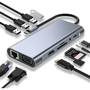 SZPACMATE Hub USB C 11 in 1 Compatible con MacBook Pro/Air | USB C Adapter con 4K-HDMI, VGA, USB 3.0, PD di tipo C, Ethernet RJ45, lSD/TF, AUX 3,5 mm, Compatibile con dispositivi Tipo C