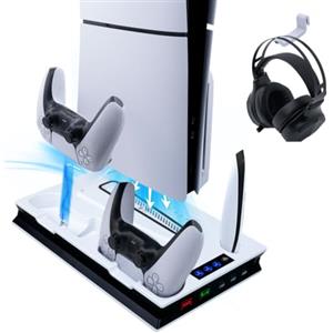 Wigearss Supporto Verticale di Raffreddamento PS5 con Doppio Controller di Caricatore per PS5/PS5 Slim/PS5 PRO UHD/Digital Edition