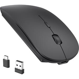 RaceGT Wireless Mouse 2.4G USB C+USB A, Rechargeable Ultra Slim Silent-Nero | silenziosi, ricarica, lunga autonomia, plug-and-play, ultrasottile, leggero, ampia compatibilità per PC, Laptop,Mac