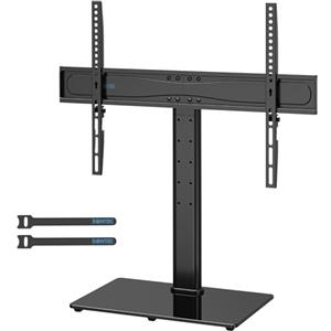 BONTEC Supporto TV da Tavolo 32-65", Base in Vetro, VESA 600x400mm | Piedistallo TV universale regolabile in altezza, per TV LCD/LED/Plasma, base in vetro temperato, portata 45 kg