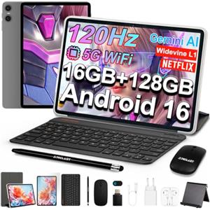 TECLAST P30T 120Hz Tablet 10" Android 16, 2GHz 16GB+128GB con 10 Accessoris | Gemini AI, TF 5TB, Octa-Core, 5G WiFi, Widevine L1, GPS, GMS/OTG/6000mAh, Tablets con Tastiera+Custodia+Penna+Mouse+Supporto