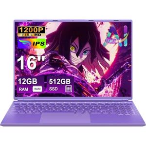 NOTODD PC Portatile Laptop 16 Pollici Notebook Celeron N5095 (fino a 2.9Ghz) | Win 11 Portatile 12+512GB 1TB SSD Espansione丨Supporto 5G WIFI丨Ventola di Raffreddamento丨1920 * 1200 2K Schermo Doppio-viola