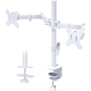 BONTEC Supporto Doppio Monitor per Schermo LED LCD da 13 a 27 Pollici, Ergonomica Inclinazione e Rotazione Braccio Monitor Scrivania con Morsetto, Dimensioni VESA: 75x75-100x100 mm (Bianca)