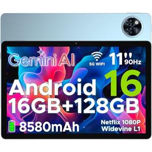 DOOGEETab U11 Android 16 Tablet 11 Pollici Gemini AI 16GB RAM +128GB ROM (2TB TF) 8580mAh, Unisoc T7200 Octa-Core 13MP+5MP Gaming Tablet PC WIFI 5/ GMS/ WidevineL1/GPS/Face ID/OTG/ 3.5mm Audio,Blu