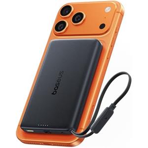 Baseus PicoGo AM52 Power Bank, Qi2.2 Magsafe Powerbank 10000mAh, Ricarica Wireless Ultraveloce da 25 W, Cavo USB C integrato, Ricarica PD da 45 W, Batteria Esterna Magnetica per iPhone 17/16 Pro Max