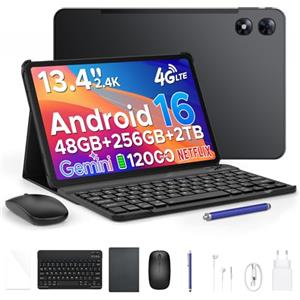 POPUX P13 Pro Tablet 13.4 Pollici con Sim,5GWiFi 4GLTE,48GB+256GB,Nero | 2.4K,120Hz,T7280 Octa-Core,12000mAh/18W, 16MP+8MP, Gemini AI Tablet android 16, Face ID/GPS/FM/Tablet con Tastiera e Penna