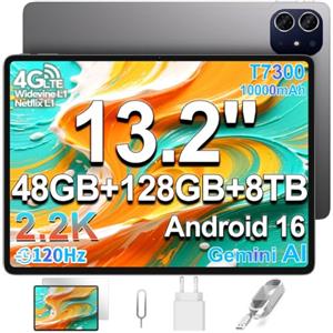 TECLAST ArtPad Tablet 13.2 Pollici 2.2K 120Hz Tablets Android 16, T7300 2.2GHz Octa-Core, 10000mAh/18W, 48GB RAM+128GB(8TB TF), 4G LTE Doppio SIM 5G WiFi, Widevine L1/GPS/BT5.4, Gemini AI Tablet 2026