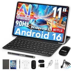 TECLAST P50T Tablet 11" 90Hz Android16, 2GHz 16GB+128GB con 10 Accessori | BT5.2/WiFi6/TF 5TB/8000mAh/13+5MP/Widevine L1/2GHz Octa-Core/GPS/OTG/Tablet con Tastiera+Custodia+Penna+Auricolari+Supporto