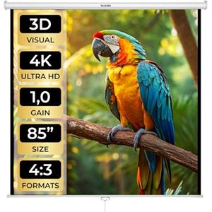 tectake® Schermo Proiettore 152x152cm, Avvolgibile, Diagonale 84", Gain Factor1.0, Formati 1:1, 4:3, 16:9, Schermo a Parete, Soffitto, Cinema a Casa, Home Cinema, Ufficio, Ottimizzato per HDTV e 3D