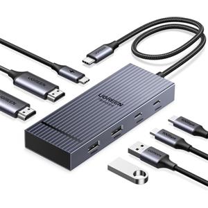 UGREEN Revodok Pro 207 Hub USB C 7 in 1 Docking Station Doppio Display | 4K60Hz, 2 HDMI, 10Gbps, Ricarica PD 100W, Multiporte USB, 2A2C, Compatibile con Windows, MacBook Pro Air, Surface