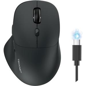 TECKNET Mouse Bluetooth Ricaricabile, Tri-Modo (2BT+USB) Mouse Wireless | Poggiapollice Ergonomico, 4800 DPI, 6 Pulsanti, Clic Silenzioso, Mouse Senza Filo per Laptop, PC, Mac OS, Android, Windows