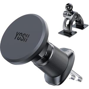 YOSH Porta Cellulare Auto Magnetico, 2 in 1 Supporto [Doppio Gancio in Metallo & Base 3M] per Cruscotto & Bocchette d'Aria, per iPhone Samsung Pixel e Altri Dispositivi con Piastra Metallica