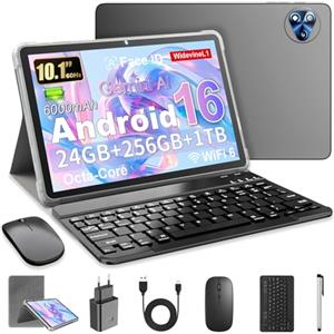 MENTUME Android 16 Tablet 10 Pollici con Gemini AI, Tablet con Tastiera, Mouse & Stilo, Octa-Core, 24 GB RAM + 256 GB ROM + 1 TB TF, 1920x1200 Display HD, Fotocamera 8MP + 13MP, 6000 mAh (Custodia Grigio)
