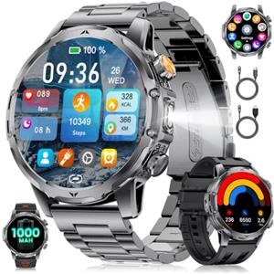 BENYAR SMART Orologio Smartwatch Uomo con Chiamate/Batteria 1000 mAh per Android iOS, 1,53" HD Smartwatch Militare con Frequenza Cardiaca/129 Modalità Sportive, Impermeabile IP68 Torcia Fitness Watch, 3 Cinturini