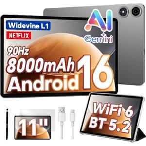 TECLAST P50T Tablet 11" 90Hz Android 16, 16GB+128GB+5TB 8000mAh BT5.2 WiFi6 | con Custodia+Penna/Gemini AI/13+5MP Camera/Widevine L1/2GHz Octa-Core/GPS/OTG