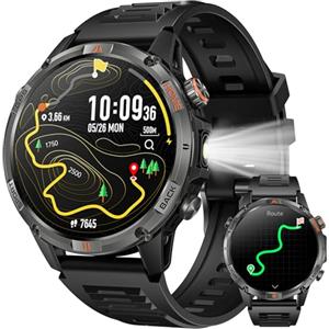 idomars GPS Smartwatch Uomo Orologio con Chiamate: 1,46" Grande Schermo Tondo Militare Smart Watch Fitness Sport Bussola Torcia Cardiofrequenzimetro Pressione Sonno Impermeabile Salute Orologi per Android iOS