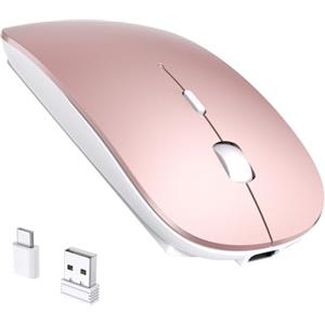 RaceGT Wireless Mouse 2.4G USB C+USB A, Rechargeable Ultra Slim Silent | inalambrico, silencioso, lunga autonomia, plug-and-play, ultrasottile, leggero, 1600DPI, ampia compatibilità-Rosa