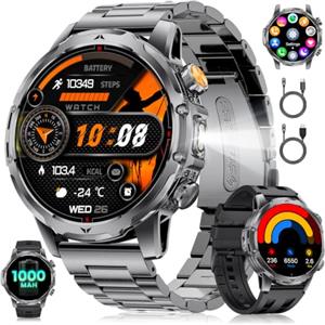 BENYAR SMART Orologio Smartwatch Uomo con Chiamate/Batteria 1000 mAh per Android iOS, 1,53" HD Smartwatch Militare con Frequenza Cardiaca/129 Modalità Sportive, Impermeabile IP68 Torcia Fitness Watch, 3 Cinturini