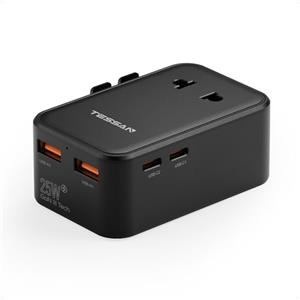 TESSAN Adattatore Universale da Viaggio con 2 USB C PD 25W e 1 USB A | 4 IN 1 Presa Universale da Viaggio per Inghilterra USA Giappone Thailandia Australia Canada Messico, Nero