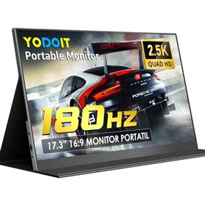 Yodoit Monitor Portatile 17.3" 2.5K QHD 180Hz Schermo IPS 2560x1440 16:9 Display con Porta USB Tipo C e Altoparlanti Integrati con Smart Cover Monitor Compatibile con PC, Laptop, MacBook, XBOX