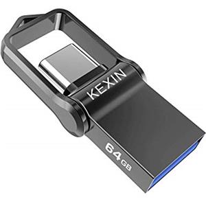KEXIN Chiavetta USB C 64GB, Chiavetta USB 64 GB, Pendrive OTG USB C e USB A, Metallo Pennetta USB 3.0 per PC, Laptop, Auto, TV, Smartphone Type C, Nero