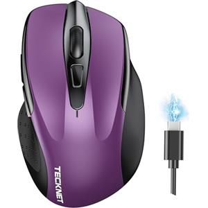 TECKNET Mouse Wireless Ricaricabile, Silenzioso Mouse Senza Fili | Fino al 90% di Riduzione del Rumore, 4800 DPI, 6 Pulsanti Mouse Ergonomico, 2.4G Mouse USB per PC Portatile, Mac, Laptop