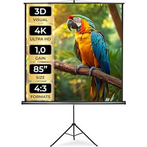 tectake® Schermo Proiettore 152x152 cm con Treppiede per Proiettore, Diagonale 84", Avvolgibile, Gain Factor1.0, Formati 1:1, 4:3, 16:9, Telo Proiettore Cinema a Casa, Ufficio, Ottimizzato HDTV e 3D