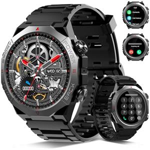 Qecnato Smartwatch Uomo Militare, 1.39" Orologio Smart watch con Chiamate Bluetooth | Tracker Attività con Sonno/Cardiofrequenzimetro, 110+ Modalità Sportive, IP68 Impermeabile per Android iOS, Nero