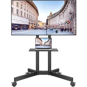 BONTEC Supporto TV da Pavimento con Ruote per TV LCD LED OLED da 32-85 Pollici, Ripiano Regolabile in Altezza, Max VESA 600x400mm, Capacità 55kg, Carrello Porta TV con Sistema di Gestione dei Cavi