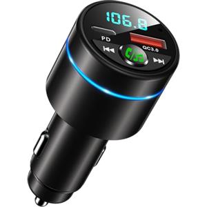 Mohard [Carcassa in Metallo] Bluetooth 5.3 Auto Trasmettitore FM Adattatore | PD 30W & QC3.0 18W Ricarica Rapida, Bluetooth Auto Accendisigari, Amplificatori Multicanale Musica HiFi & Chiamate Vivavoce
