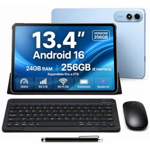 Ausriray Tablet 13.4 Pollici con Tastiera Penna, 120Hz Display Tablet Android 16, 24GB RAM+256GB ROM(2TB) Tablet PC, Doppio SIM 4G LTE+5G WiFi, 8300mAh, Octa-Core, Widevine L1 1080P/16MP/BT5/GPS/OTG