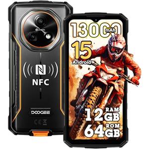 DOOGEENEXT Fire 5 13000mAh 4G Rugged Smartphone 12GB+64GB (Arancione) | Schermo 6,6" 90Hz fluido. NFC per pagamenti contactless. Android 15, perfetto per viaggi e uso intensivo