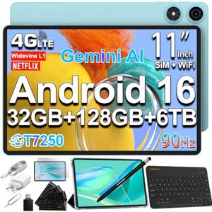 TECLAST P50 Tablet 11 Pollici 90Hz Tablets Android 16, T7250 2GHz Octa-Core, 32GB+128GB+6TB TF, 8000mAh, Dual SIM 4G LTE+5G WiFi, Widevine L1/13MP/GPS, Gemini AI Tablet con Tastiera+Penna+Custodia+OTG