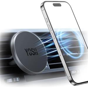 YOSH Porta Cellulare Auto Magnetico per MagSafe, Supporto per iPhone Serie 16/15/14/13/12, Ultra Stabile con Magneti N52, Supporto Mag-safe Auto per Bocchette d'Aria, Senza Piastra Metallica, Argenteo