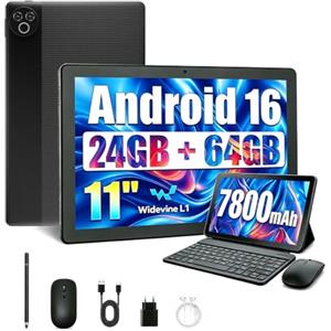 MUTSAY Tablet 11 Pollici Android 16 Tablet PC da 24 GB RAM 64 GB ROM 1 TB TF Espandibile IPS 1280x800 Batteria 7800 mAh Wi-Fi 6 BT 5.4 Custodia Tastiera Mouse Penna Cuffie (Nero)