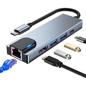 SZPACMATE Hub USB C 5 in 1 Compatible con MacBook Pro/Air | Multipuerto USB C Adapter con HDMI 4K, RJ45 Ethernet, USB3.0, 100W PD, Compatibile con Surface Pro e Dispositivi di Tipo C