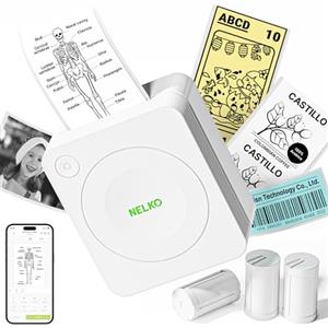 Nelko PM230 Bluetooth Stampante Portatile, Con 3 Rotoli di Carta, Bianco | Stampante per Etichette Autoadesive Senza Inchiostro, Compatibile con iOS e Android, Ideale per Stampare Foto e Promemoria