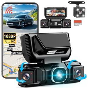 GEMEK Videocamera da cruscotto a 360 gradi a 4 canali con WiFi 5G e controllo tramite app, GEMEK 2K anteriore e posteriore, videocamera da cruscotto sinistra e destra per auto, scheda TF da 64 GB in omaggio