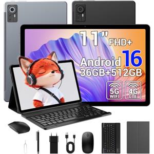 ANTIOXID Tablet 11 Pollici Android 16 Tablet con 4G LTE 5G WiFi,36GB(12+24) RAM 512GB ROM (1TB TF), Gemini AI Integrata, 8000mAh,13MP + 8MP, Face ID, WiFi, GPS,Garanzia 2Anni,Tableta con ratón y teclado,Gris